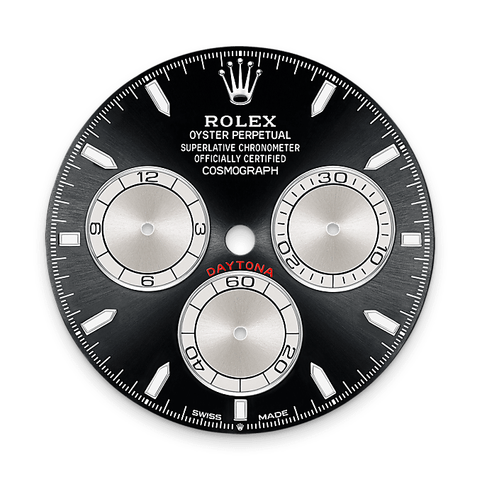 Rolex Cosmograph Daytona Zifferblatt in strahlend Schwarz und Stahl